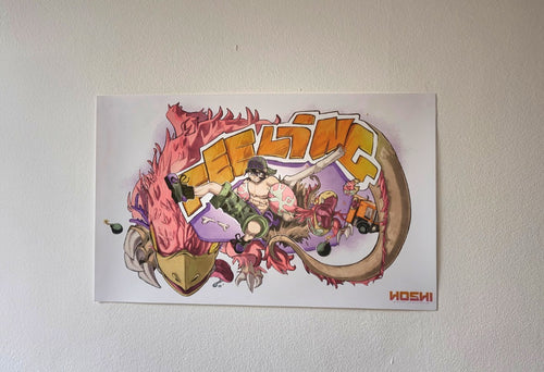 Photo démonstrative poster DINOS dans une chambre, poster de HOSHI